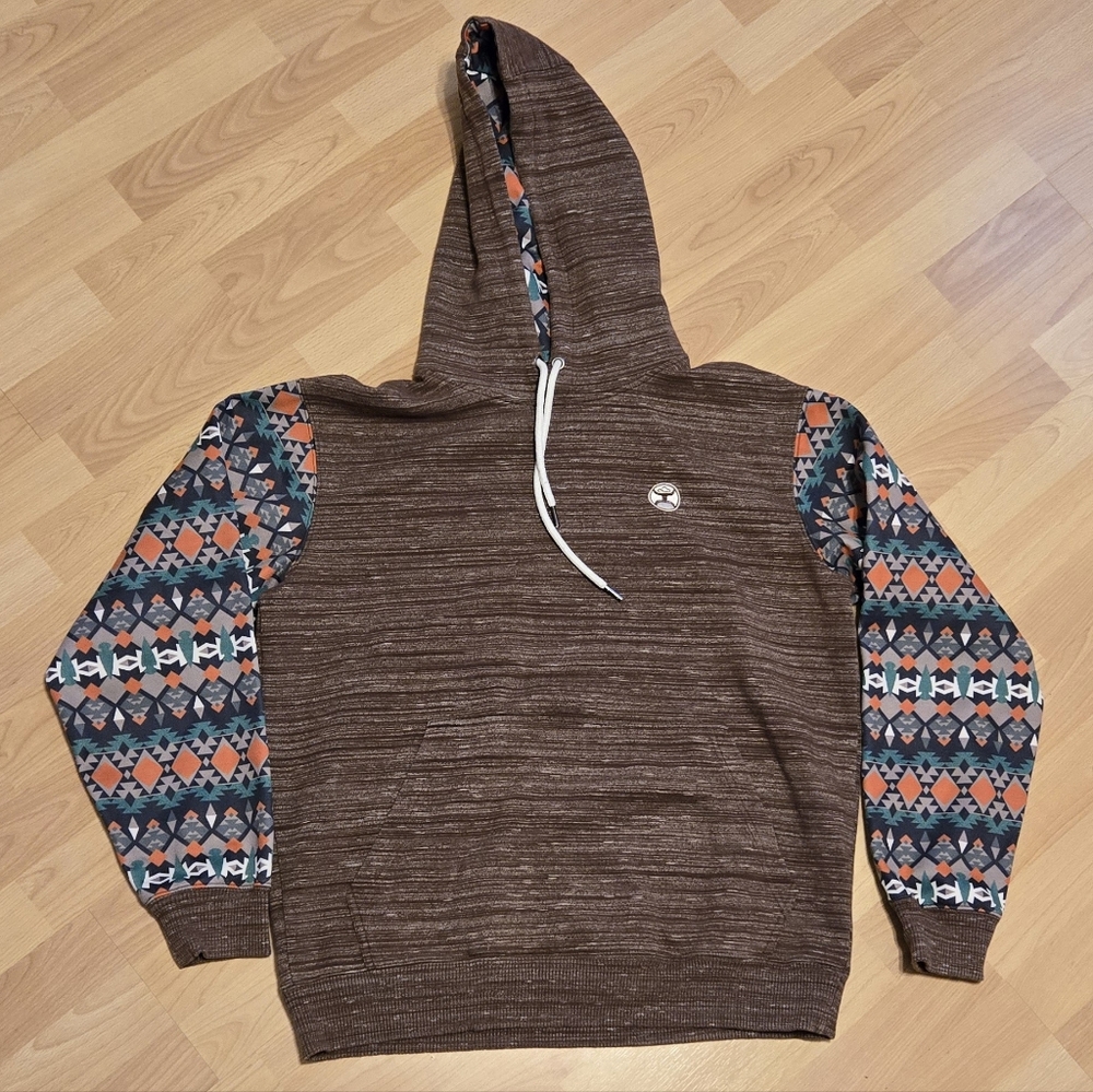 Hooey Brown Hoodie with Patterned Sleeves